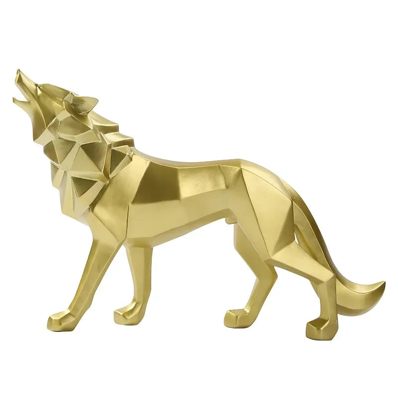 Nordic Geometric Wolf Statue – Modern Resin Animal Figurine for Home, Office & Living Room Decor