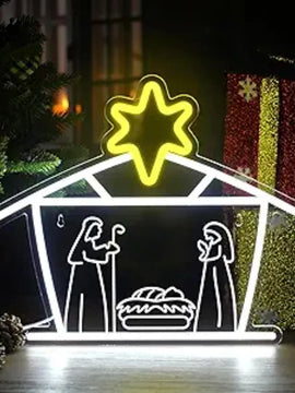 LED Nativity Scene Neon Sign – Star of Bethlehem Religious Wall Art for Home, Church, and Christmas Decor