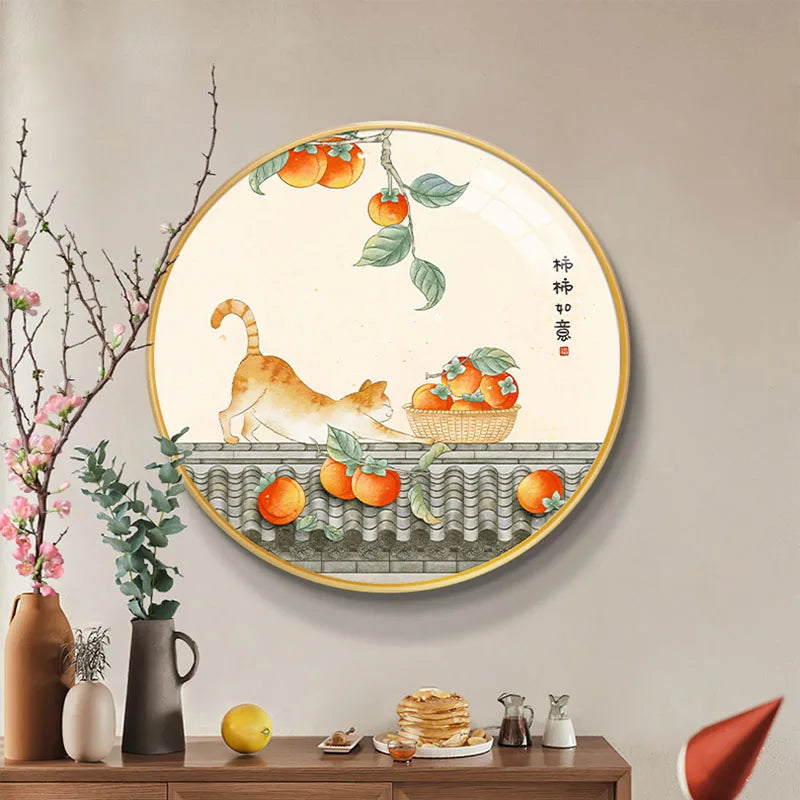 Cat and Persimmons Printed Canvas Cross Stitch Kit 11CT Cotton Embroidery Needlework for Home Decoration