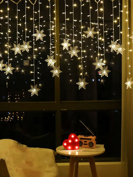 LED Fairy Curtain Lights with Snowflakes Flashing Christmas String Lights 3.2M Waterproof for Holiday Party Wedding Xmas Decoration