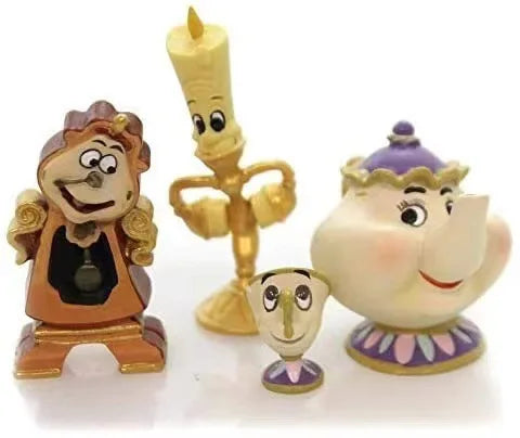 Herocross disney 4pcs Beauty And The Beast Lumiere Candle Candlestick Teapot Cup Cogsworth Action Figure Toys Decoration Gift