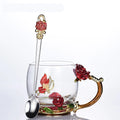 Creative Enamel Butterfly Flower Rose Glass Tea Cup Household Heat Resistant Water Cup Female Milk Tea Mug Office Gift Cup