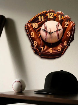 Baseball Glove Wall Clock – Creative Wooden Funny Clock, Elegant Art Unique Watch for Home Decor