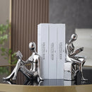 Modern Girl Figurine Bookend Set – Ceramic Desktop Ornament & Functional Book Shelf Stopper