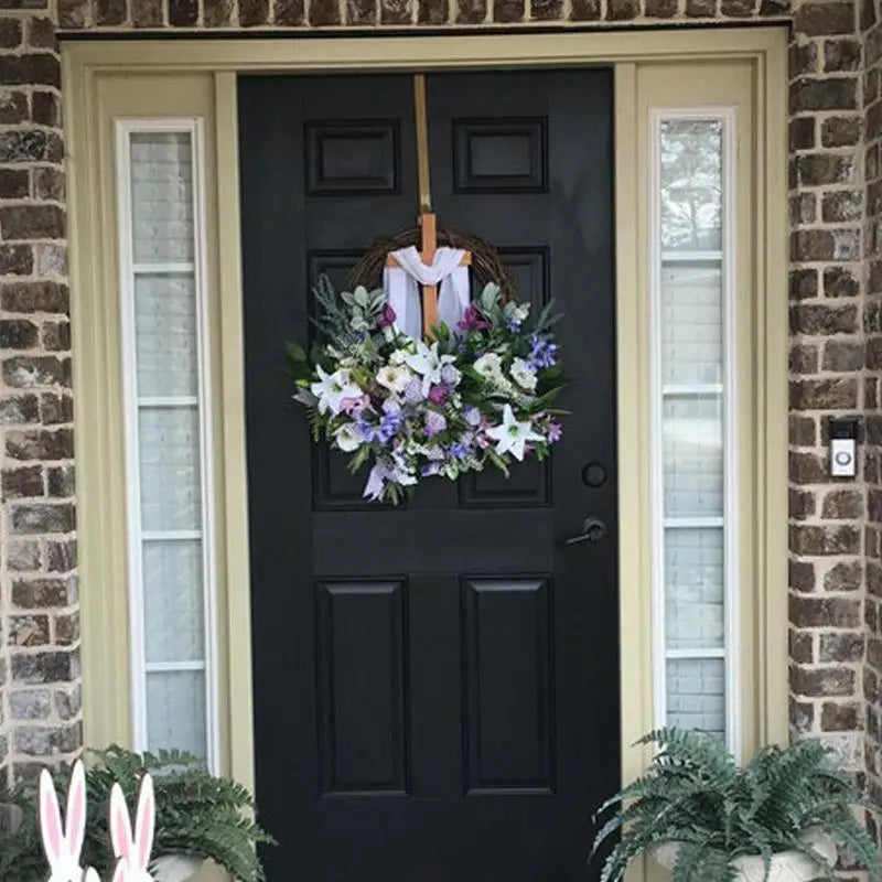 Easter Wreath Cross Artificial Flowers Scarf Wreath For The Front Door Easter Decoration 2024 Garland Indoor Outdoor Decor new