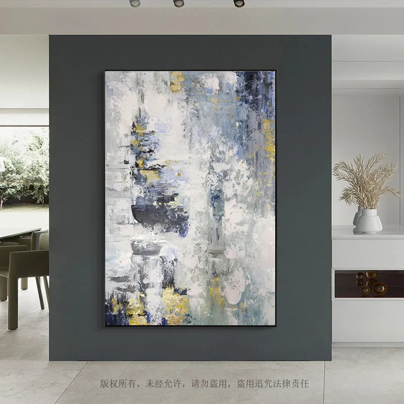 100% Handmade Abstract Blue Gold Foil Landscape Oil Painting Wall Pictures Art Wall Artwork For Living Room Home Decoration Gift