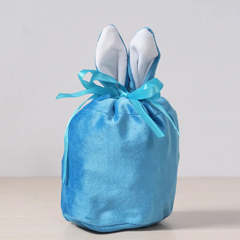 10Pcs/lot Easter Bunny Rabbit Bags Ears Velvet Bag Gift Box Sugar Box Wedding Candy Box Creative Cute Easter Decor Mixed Colour