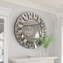 Decorative 32" Round Sunburst Wall Mirror – Modern Silver Glass, Wall-Mounted Beveled Circle Accent