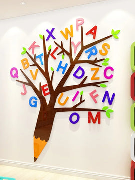 3D Letter Tree Creative DIY Acrylic Wall Sticker for kids room Kindergarten Corridor Bedroom Home Decoration Wall Decal Stickers