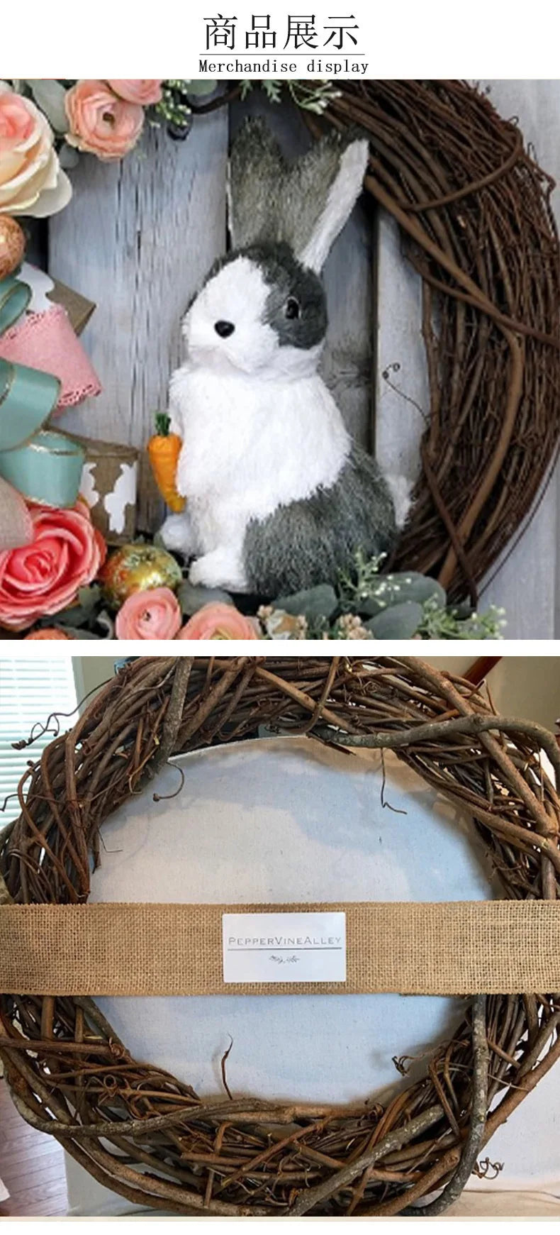 2024 Easter Wreath Artificial Flower Garland Bunny Rabbit Wreath For the Front Door Easter Decoraction Indoor Outdoor Oranments