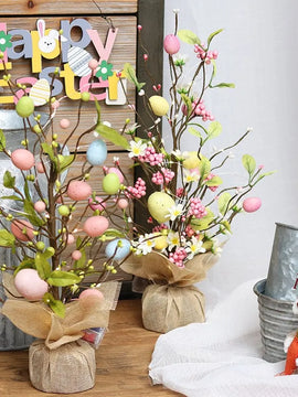 45cm Easter Egg Decoration Tree Branch Easter Deco Colorful Painting Flower Fake Plant Wedding Home Office Party 