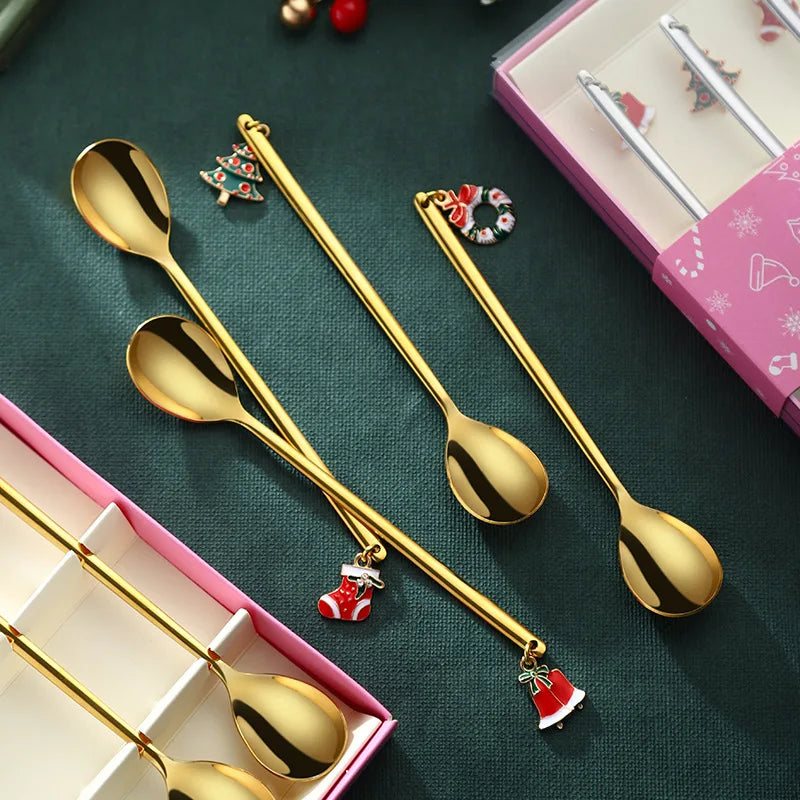 6Pcs New Year 2024 Merry Christmas Spoons Xmas Party Tableware Ornaments Christmas Decorations for Home Table Navidad 2023