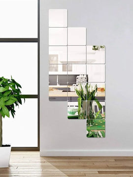 36pcs/set Mirror Wall Sticker 3D Rounded Square Acrylic Decal DIY Self Adhesive Stickers for Home Bathroom Bedroom Decor 15x15cm