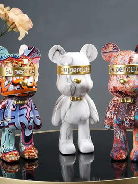 Modern Graffiti Bear Statue – Colorful Resin Art Figurine for Trendy Home Decor & Gift Ideas