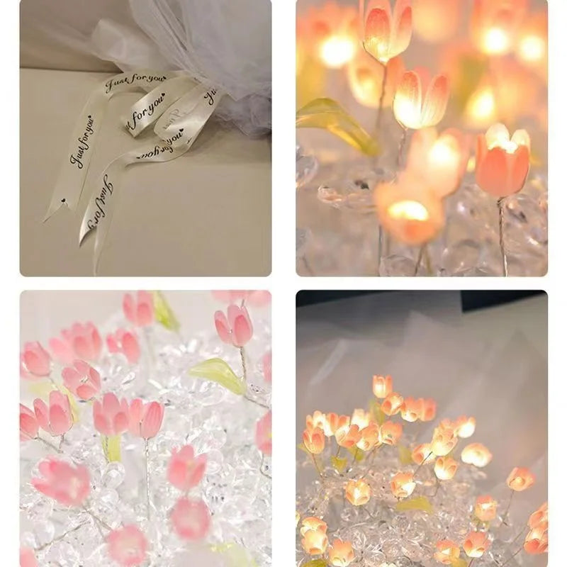 LED Tulip Bouquet Night Light DIY Simulation Flower Atmosphere Desk Light Romantic Bedside Flower Lamp Gift Cafe Home Room Decor