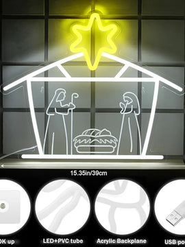 LED Nativity Scene Neon Sign – Star of Bethlehem Religious Wall Art for Home, Church, and Christmas Decor