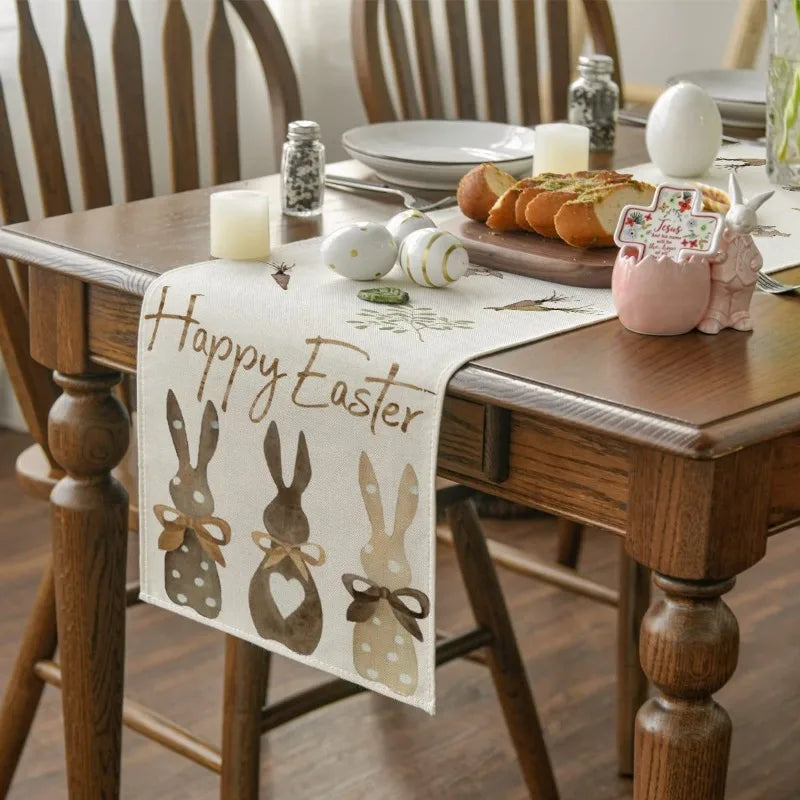 Rabbit Easter Table Runners Flower Bunny Placemats for Spring Holiday Kitchen Dining Table Decor Indoor Outdoor Home Party Decor
