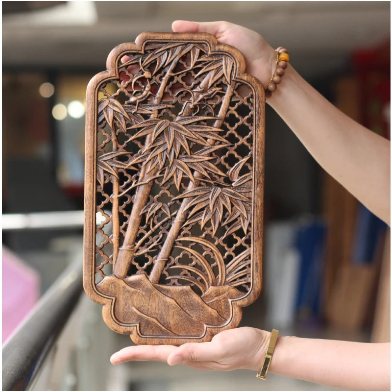 Handcrafted Camphor Wood Carving Wall Art – Chinese Classical Hollow Design for Elegant Home Decoration