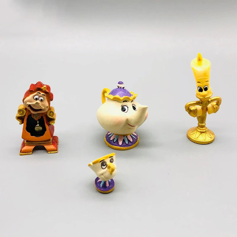 Herocross disney 4pcs Beauty And The Beast Lumiere Candle Candlestick Teapot Cup Cogsworth Action Figure Toys Decoration Gift