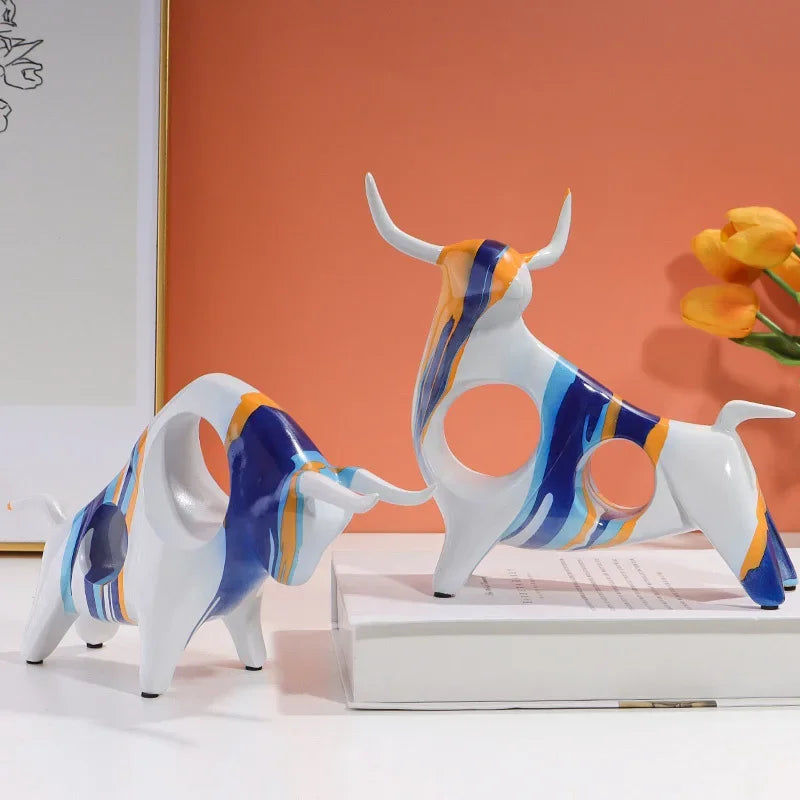 Creative Resin Bull Statue – Nordic Style Ox Figurine for Office Desk & Living Room Decor