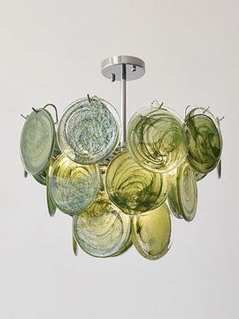 French Vintage Murano Glass Chandelier – Dark Green Crystal Pendant Hanging Lamp for Home Decor