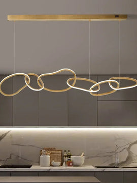 Rose Gold LED Chandelier – Modern Circle Rings Lustre, Hanging Lights for Home Decor