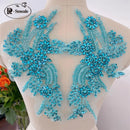 Handmade Rhinestone Flower Patches – 1 Pair Sparkling Mirror Glass Appliques for Gowns & Accessories