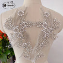 Handmade Rhinestone Flower Patches – 1 Pair Sparkling Mirror Glass Appliques for Gowns & Accessories