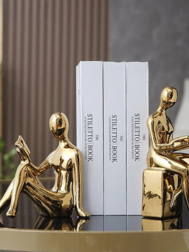 Modern Girl Figurine Bookend Set – Ceramic Desktop Ornament & Functional Book Shelf Stopper