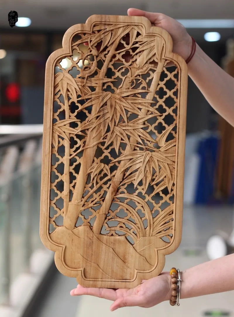 Handcrafted Camphor Wood Carving Wall Art – Chinese Classical Hollow Design for Elegant Home Decoration