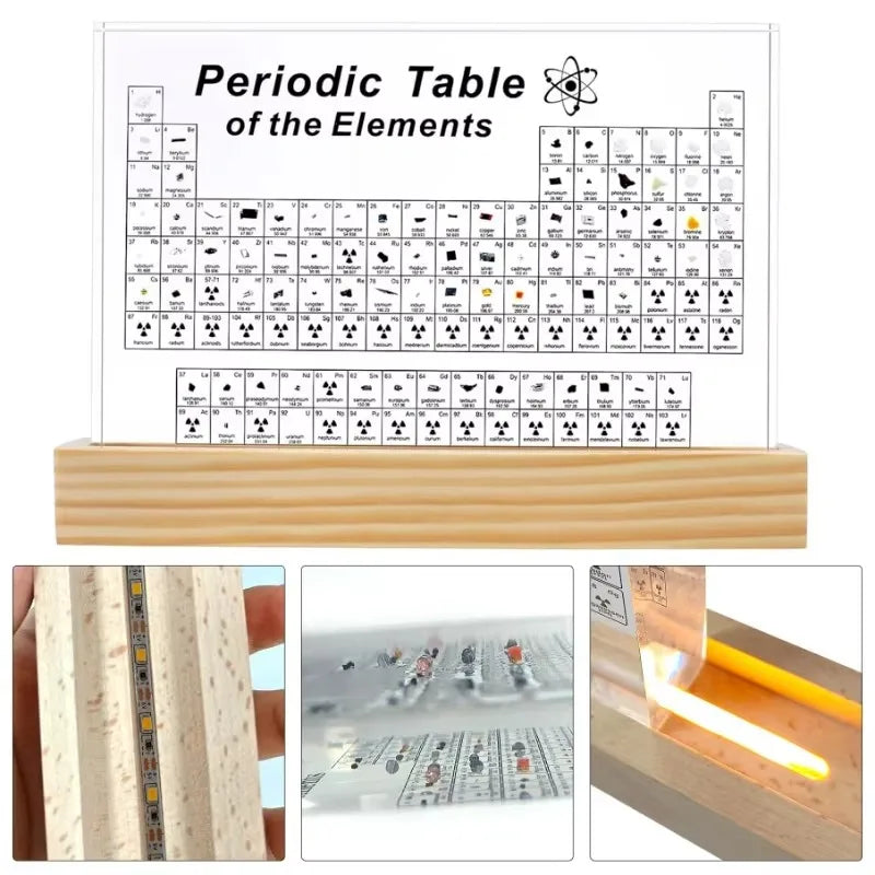 Acrylic Periodic Table of Elements – Real Sample Collection Display for Students, Teachers & Science Lovers