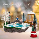 Holiday Table Décor LED Light Up Christmas Village Scene with Snowy Bridge, Pine Trees & Swans on Ice Pond