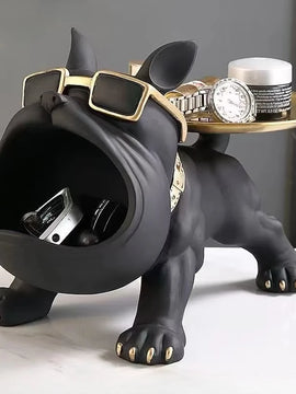 Resin Bulldog Figurine with Storage Cute Dog Sculpture Ornament for Home & Desktop Decor
