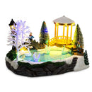 Holiday Table Décor LED Light Up Christmas Village Scene with Snowy Bridge, Pine Trees & Swans on Ice Pond