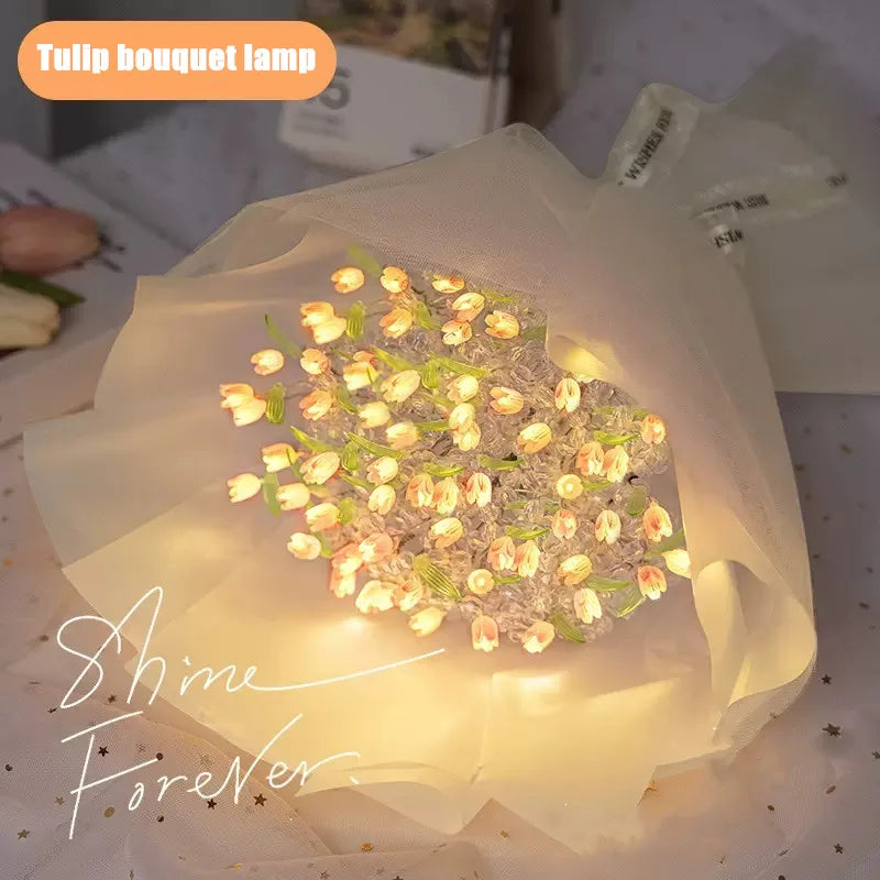 LED Tulip Bouquet Night Light DIY Simulation Flower Atmosphere Desk Light Romantic Bedside Flower Lamp Gift Cafe Home Room Decor