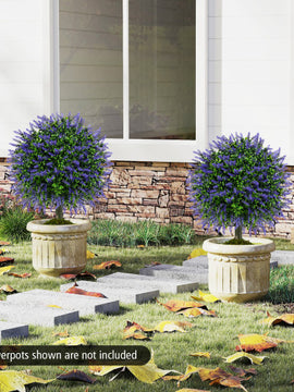 23 Inch Set of 2 Artificial Lavender Topiary Ball Trees with Cement-Filled Pot