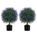 23 Inch Set of 2 Artificial Lavender Topiary Ball Trees with Cement-Filled Pot