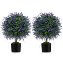 23 Inch Set of 2 Artificial Lavender Topiary Ball Trees with Cement-Filled Pot