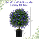 23 Inch Set of 2 Artificial Lavender Topiary Ball Trees with Cement-Filled Pot