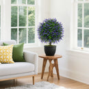 23 Inch Set of 2 Artificial Lavender Topiary Ball Trees with Cement-Filled Pot