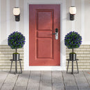 22 Inch Set of 2 Artificial Purple Rose Topiary Ball Trees with Cement-Filled Pot