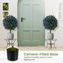 22 Inch Set of 2 Artificial Purple Rose Topiary Ball Trees with Cement-Filled Pot