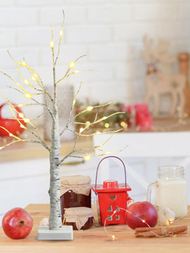 Set of 2 Pre-lit White Twig Birch Tree Battery Powered for Christmas Holiday