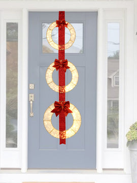 Set of 3 Christmas Lighted Wreaths with Warm White LED Lights and Bows