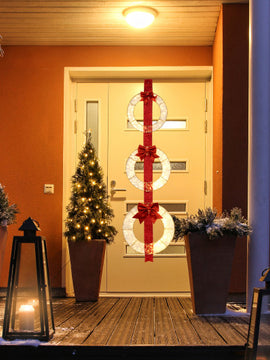 Set of 3 Christmas Lighted Wreaths with Warm White LED Lights and Bows