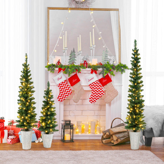 Set of 3 Potted Artificial Christmas Tree with Silver Metal Buckets