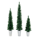 Set of 3 Potted Artificial Christmas Tree with Silver Metal Buckets