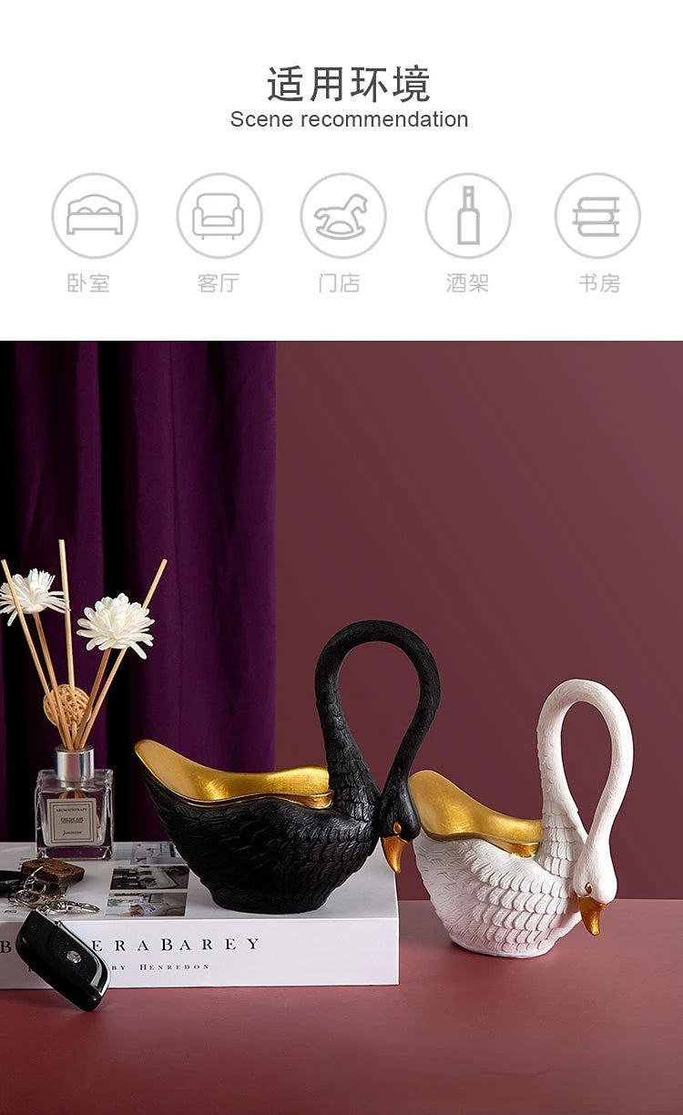 Swan Figurines Sculpture Home Decoration Candy Dish Bowl Key Holder Storage Jewelry Tray Entryway Table Centerpiece Ornaments
