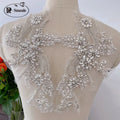 Handmade Rhinestone Flower Patches – 1 Pair Sparkling Mirror Glass Appliques for Gowns & Accessories