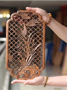 Handcrafted Camphor Wood Carving Wall Art – Chinese Classical Hollow Design for Elegant Home Decoration